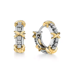 Narrow Earrings in Platinum & Yellow Gold with Diamonds