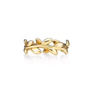 Olive Leaf Band Ring in Yellow Gold, Narrow