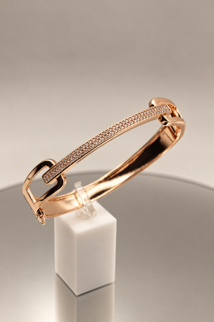 Zirconia Bangle with Two Rows of Stones