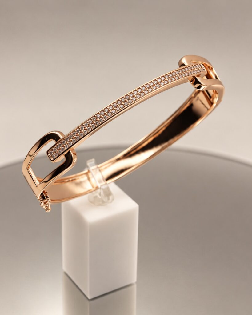 Zirconia Bangle with Two Rows of Stones
