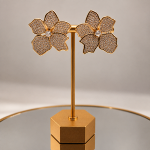 Five-Petal Zirconia Flower Earrings