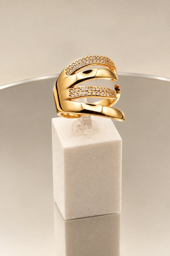 Three Bands Open Zirconia Ring