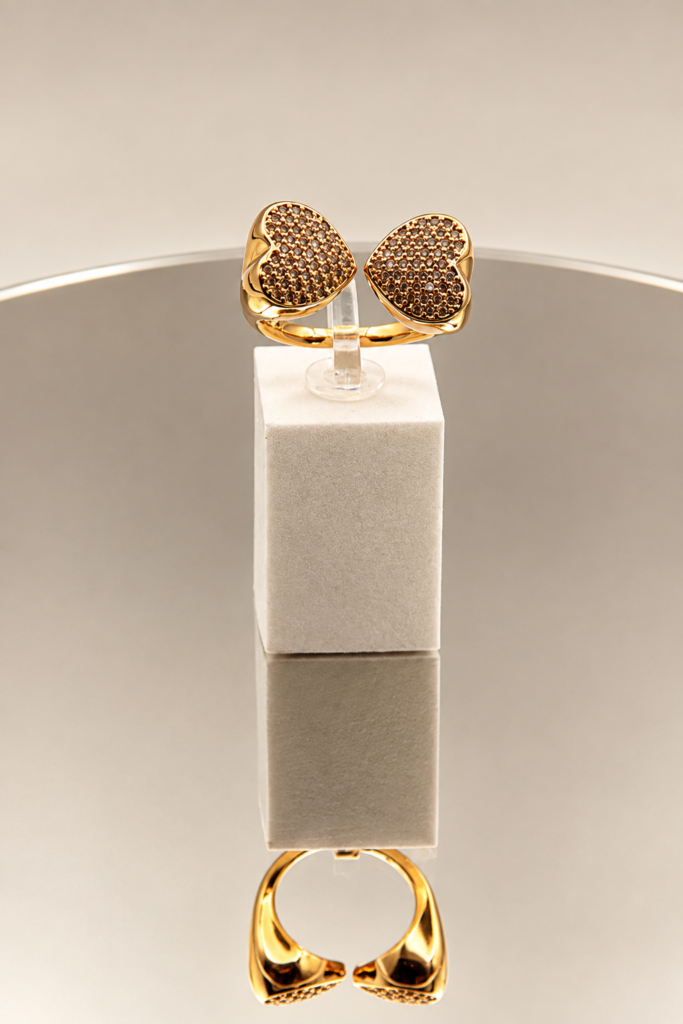 Double Heart Zirconia Open Ring