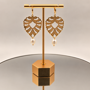 Golden Leaf Pearl Earrings