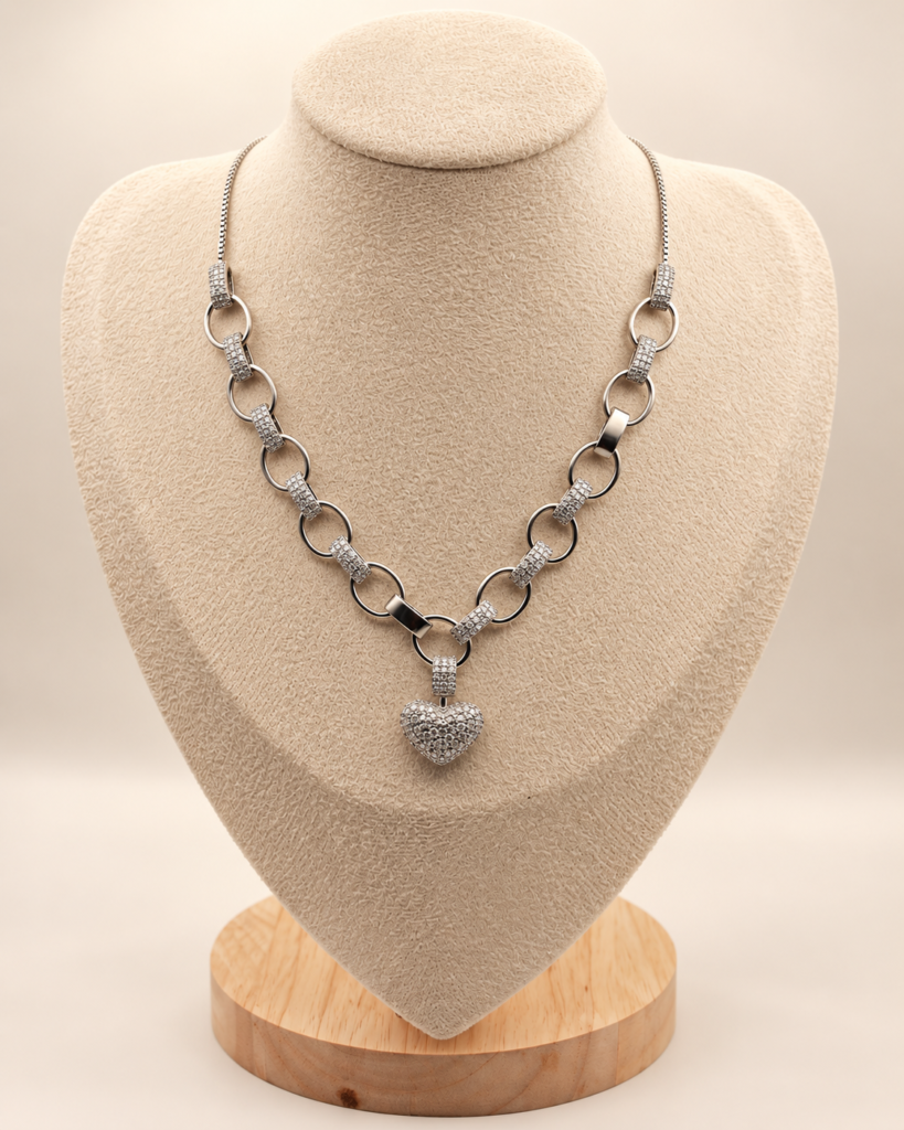 Pavé Heart Link Necklace