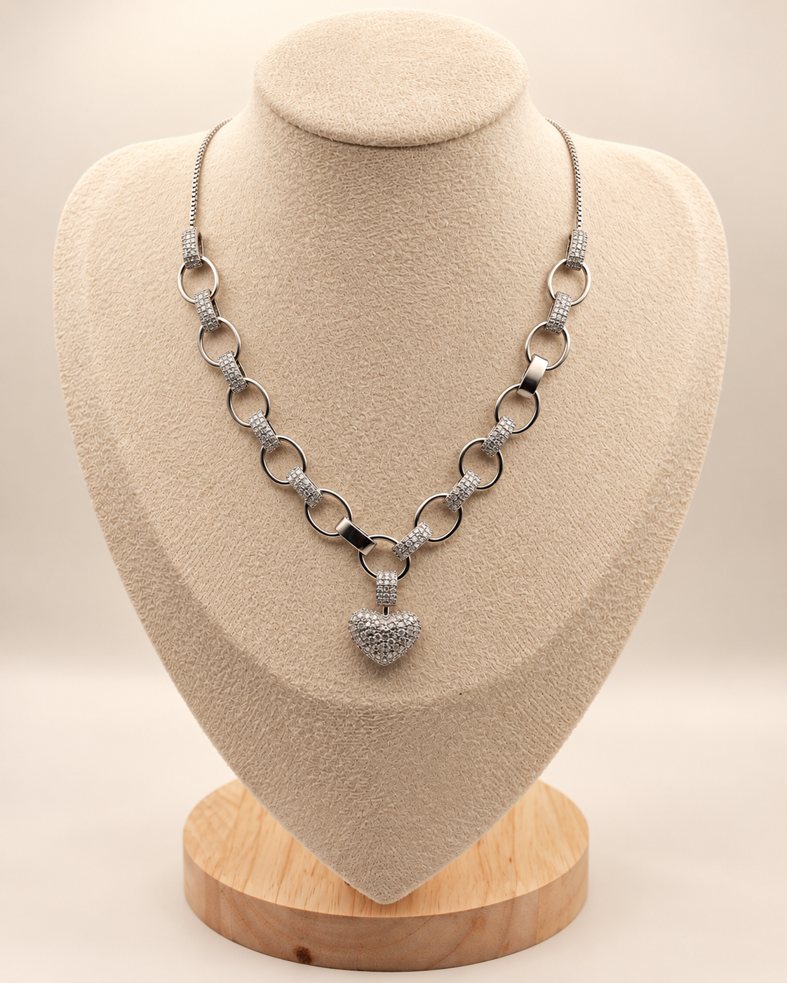 Pavé Heart Link Necklace
