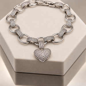 Pavé Heart Link Bracelet