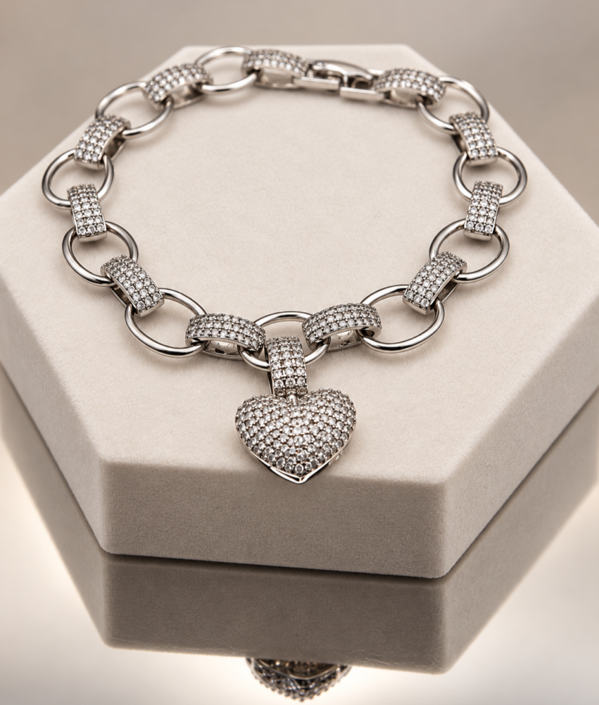 Pavé Heart Link Bracelet